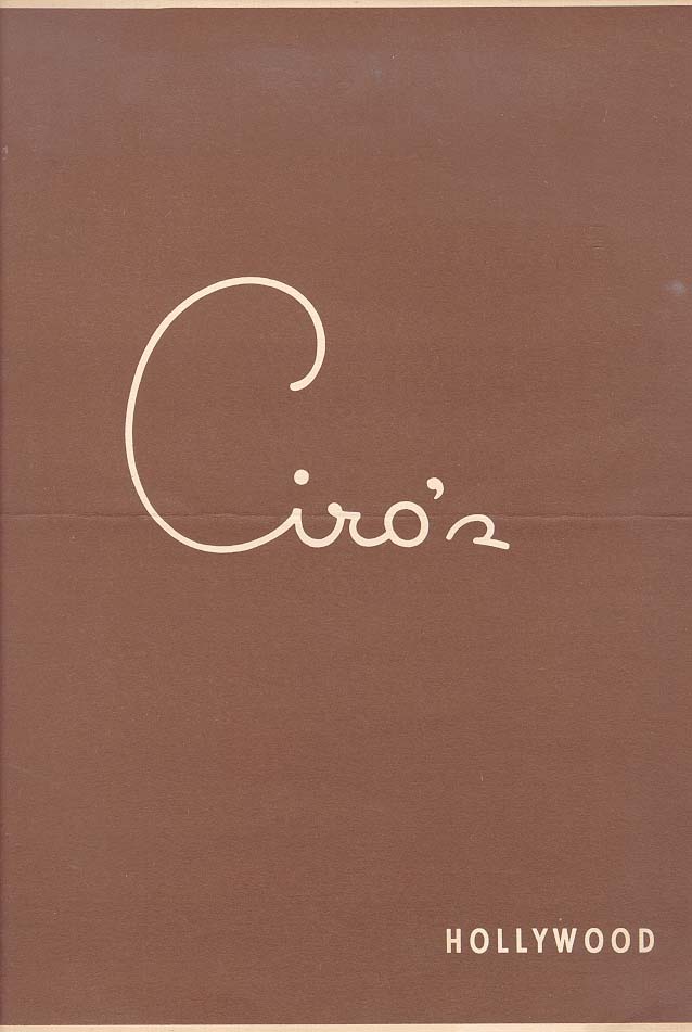 Ciro’s menu cover