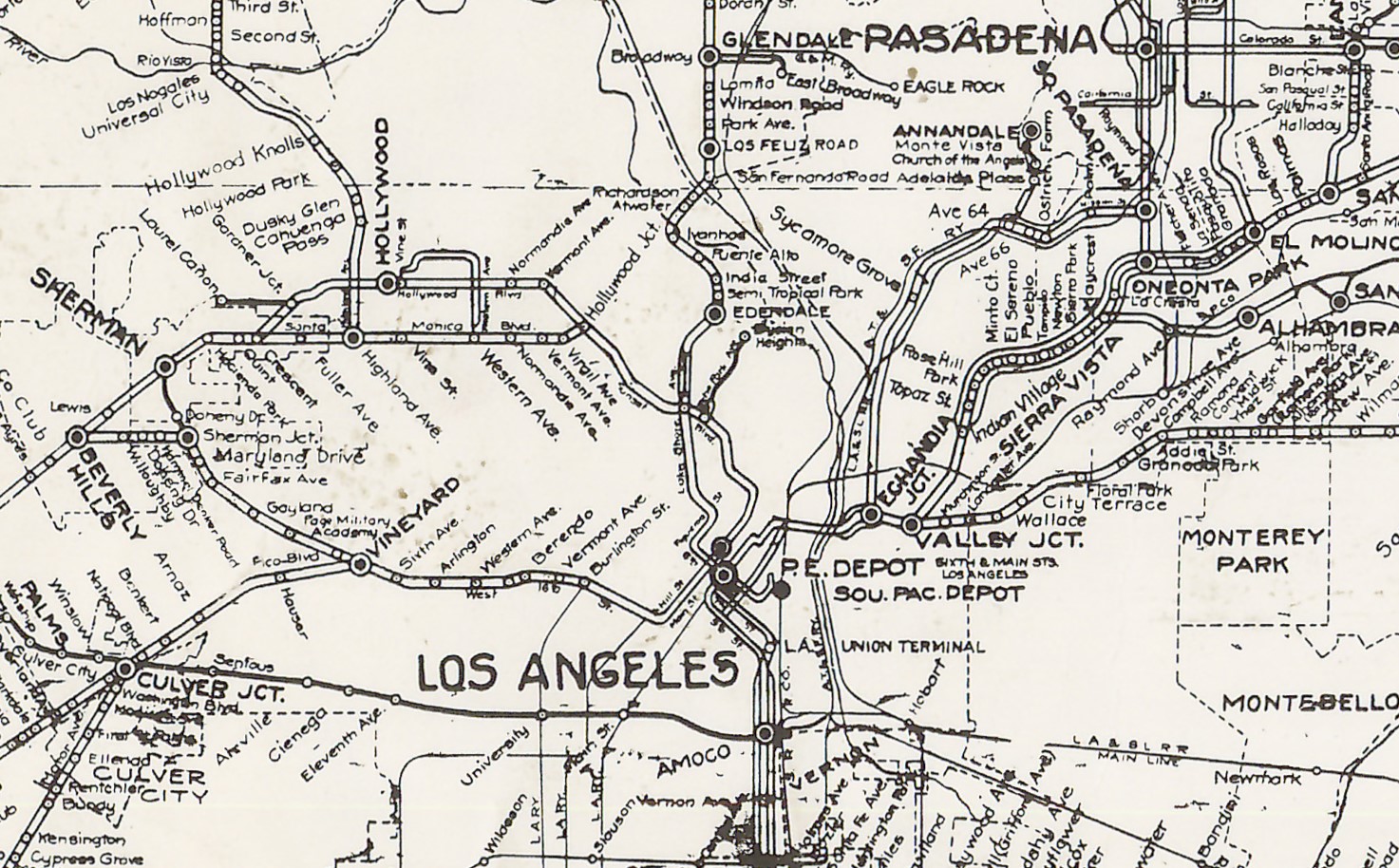 Map of the Pacific Electric Railway System of Southern California, 1925