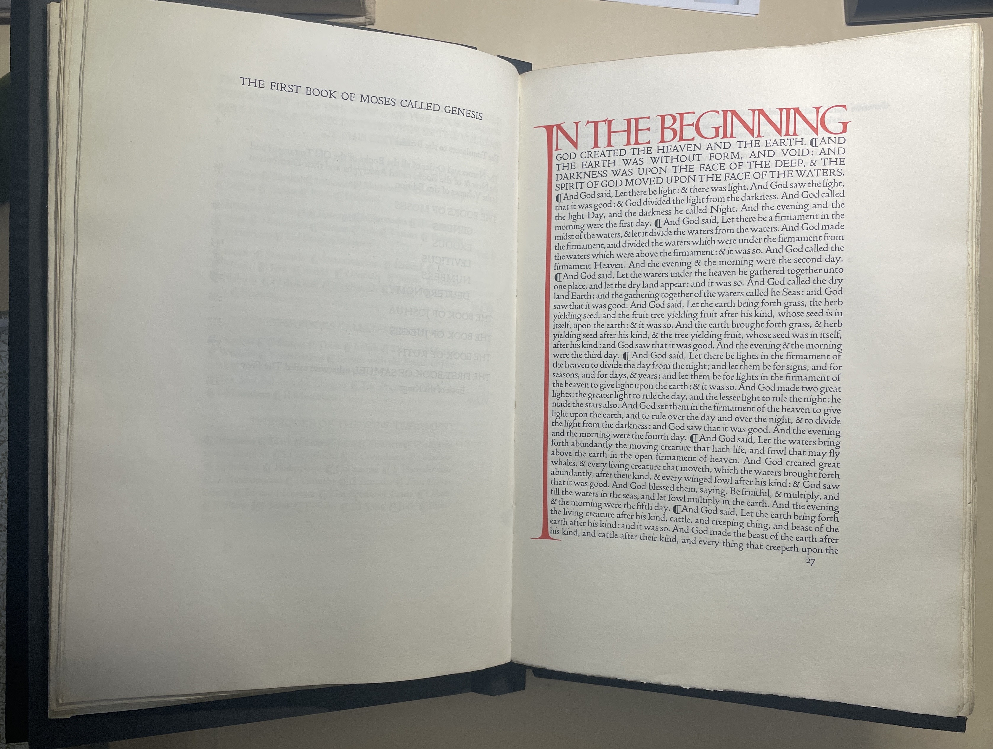 The Genesis page from the Doves Press Bible