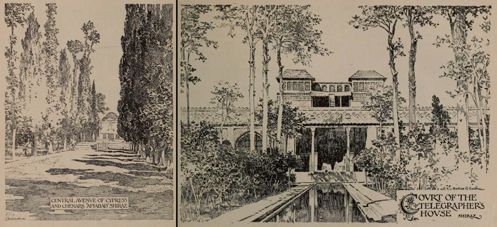 Sketches by Bertram Goodhue of gardens in Persia