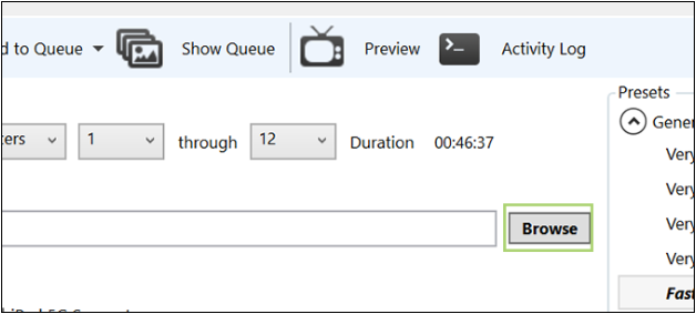HandBrake browse screen