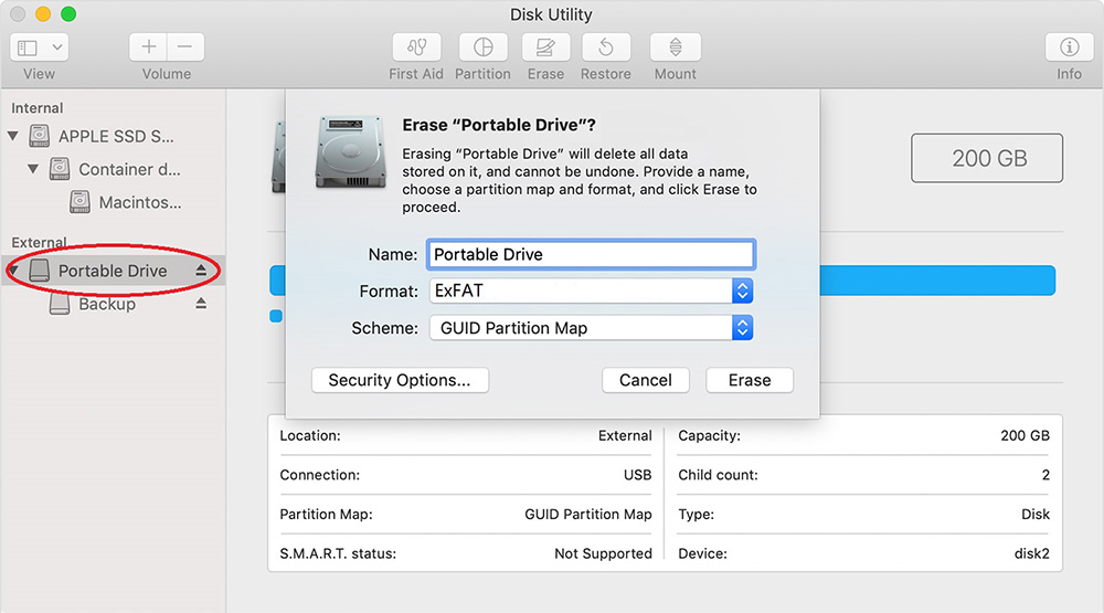 Disk Utility - select NO NAME circled