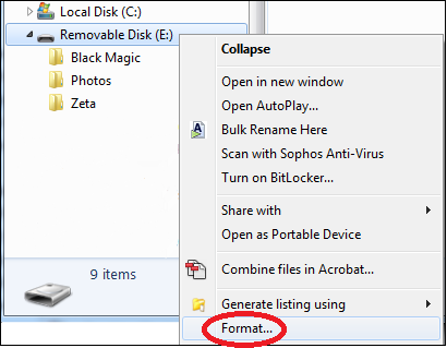 File Explorer window with Format circled
