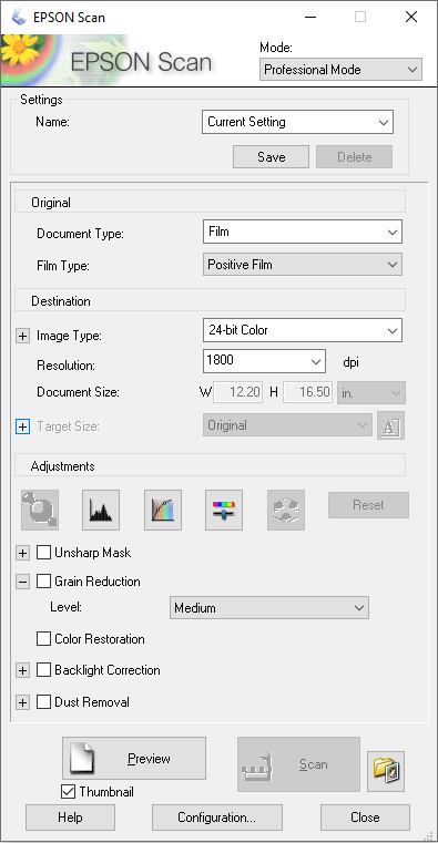 Scanner settings - film