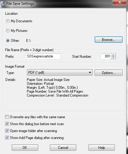 Paper scan save screen